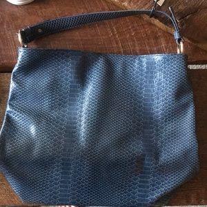 Navy Snake Skin Boxy Bucket Purse